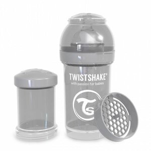 Twistshake Anti-Colic barošanas pudelīte 180ml Pastel Grey - BabyOno