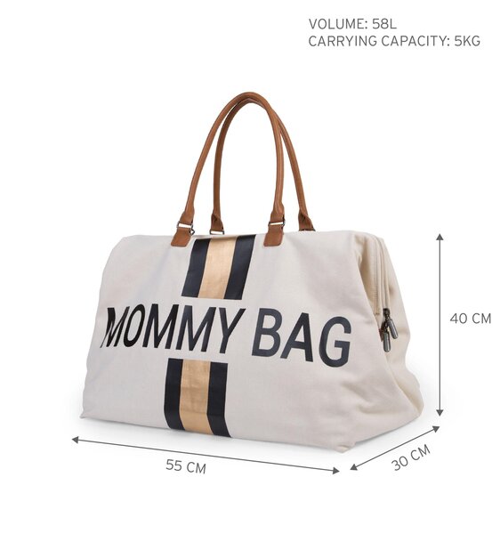 Childhome Mommy Bag nursery bag Off White Stripes Black/Gold - Childhome