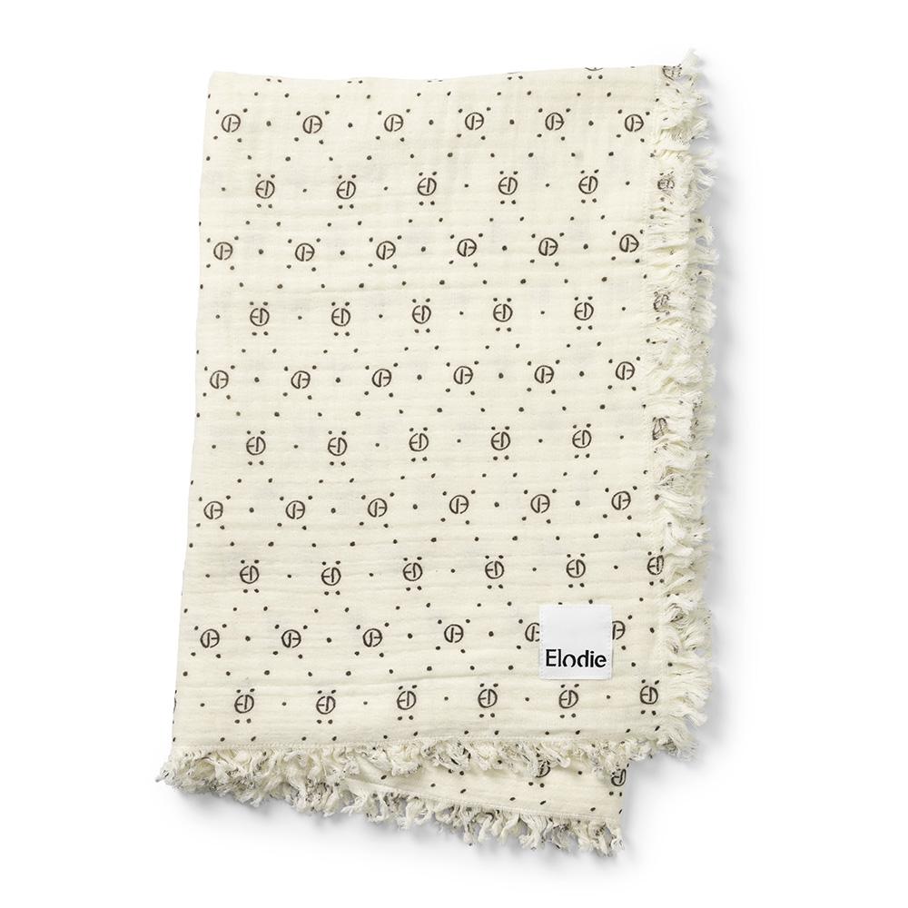 Elodie Details Soft Cotton Blanket  Monogram One Size White/Black - Elodie Details