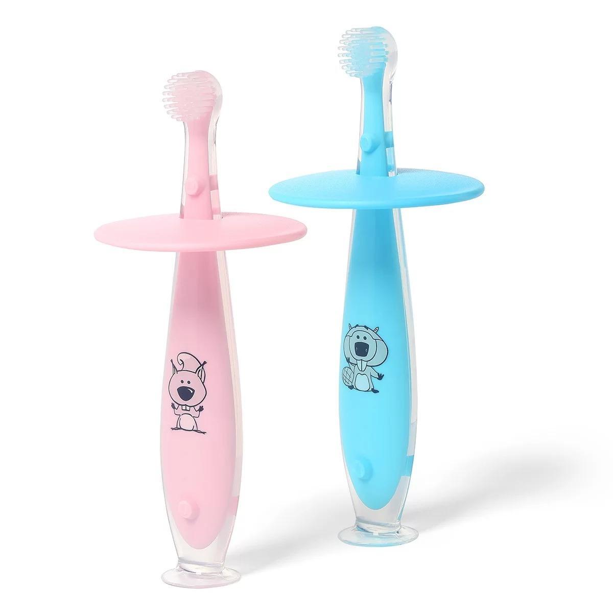 BabyOno Suction baby toothbrush 6m+, Pink/Blue - BabyOno