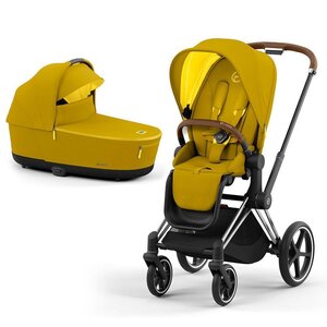 Cybex Priam V4 vežimėlio komplektas Mustard Yellow + Frame Chrome brown - Cybex
