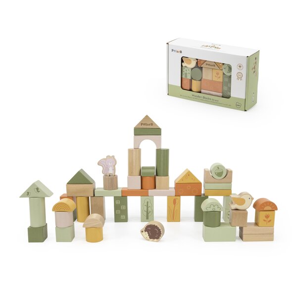 PolarB Wooden Blocks (50 pcs) - Green Forest - PolarB