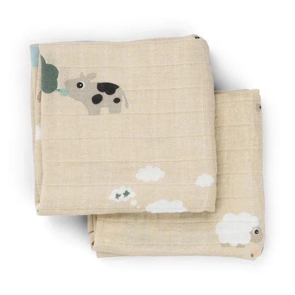 Done by Deer burp cloth 2-pack Tiny farm Sand - Done by Deer