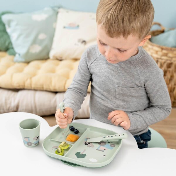 Done by Deer Foodie dinner set with suction Tiny farm Green - Done by Deer