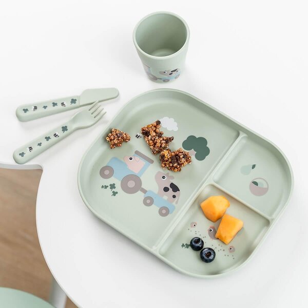 Done by Deer Foodie dinner set with suction Tiny farm Green - Done by Deer