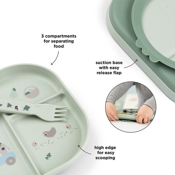 Done by Deer Foodie dinner set with suction Tiny farm Green - Done by Deer