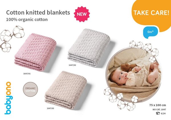 BabyOno cotton knitted blanket 75x100cm, Beige - BabyOno