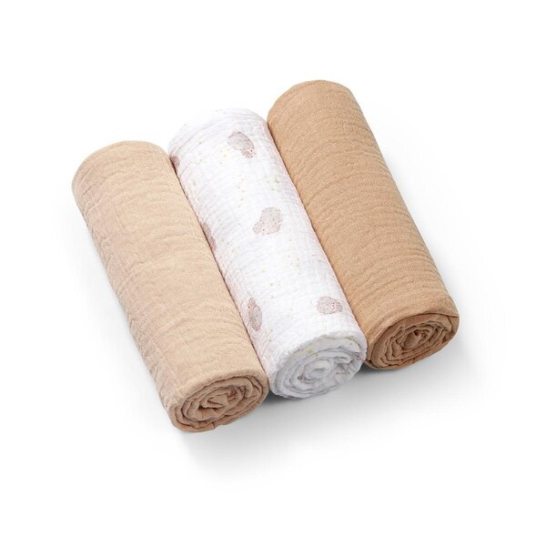 BabyOno crinkled muslin diapers 70x70cm, Beige 3pcs  - BabyOno