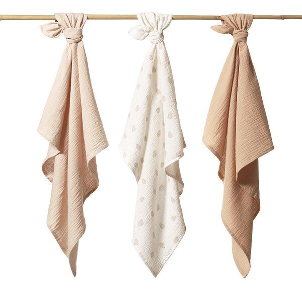 BabyOno crinkled muslin diapers 70x70cm, Beige 3pcs  - BabyOno