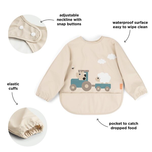 Done by Deer sleeved pocket bib Tiny farm Sand - Done by Deer