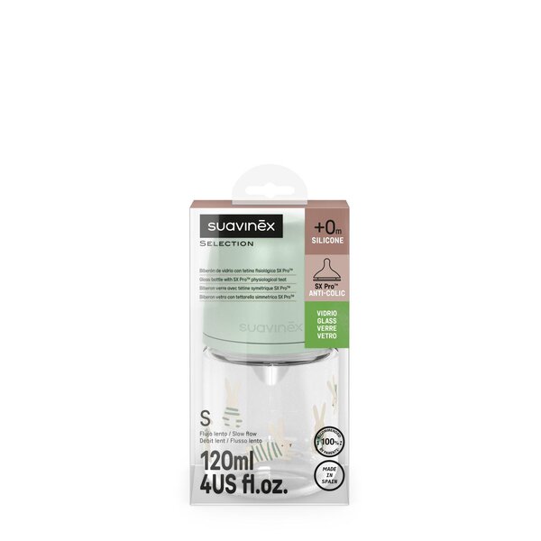 Suavinex klaasist lutipudel 120ml, Bunny Green - Suavinex