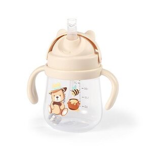BabyOno kõrrega joogipudel raskusega Beige - BabyOno